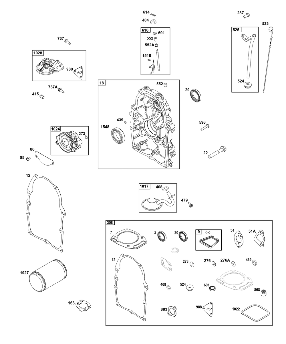 Crankcase Cover/Sump And Lubrication Group Diagram and Parts List for 356447-0597-G1 200000 - 399999 Briggs and Stratton Engine